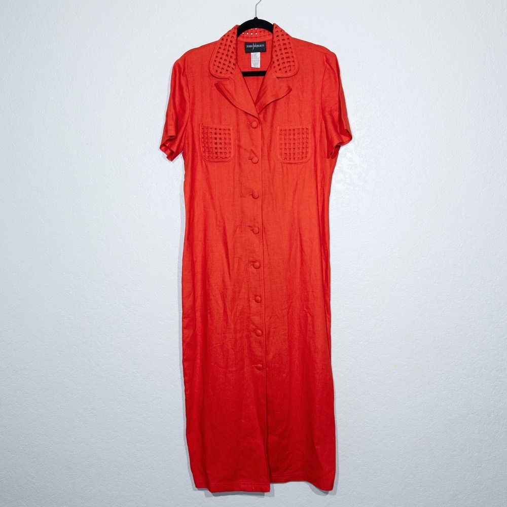Vintage John Roberts Vibrant Orange/Red Woven Maxi Dress Size 14